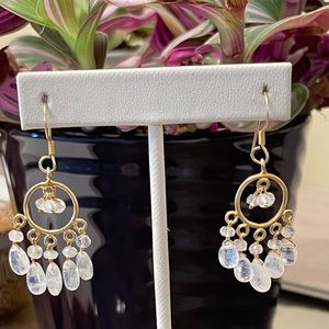 Sterling Silver 18K YG Handmade Moonstone Chandelier Earrings